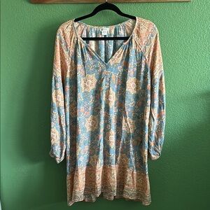 Billabong Long Sleeve Floral Dress in Blue, Orange and Tan